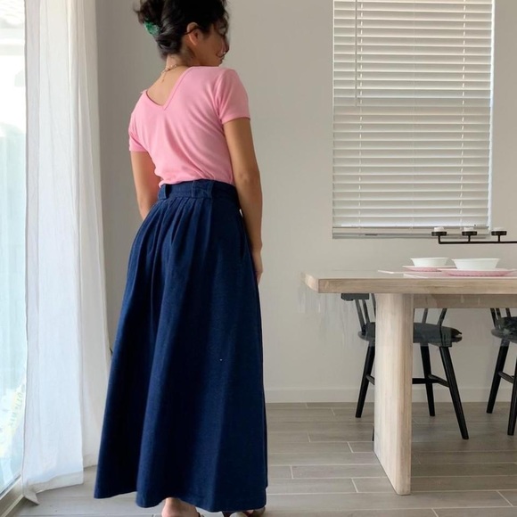 Vintage 90s high waisted dark denim long skirt - Picture 3 of 4